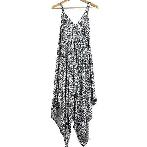 Japna Jumpsuit‎ Womens S Blue Leopard Wide Leg Tent Spaghetti Strap V Neck NEW - Picture 3 of 8